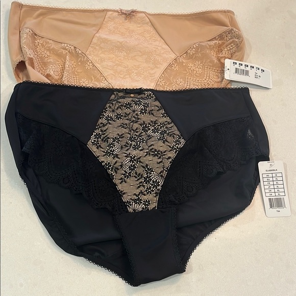 Elomi Womens 2 Pair Briefs XL Black & Dune Floral Lace Tummy Control EL4285 NWT - Picture 1 of 14